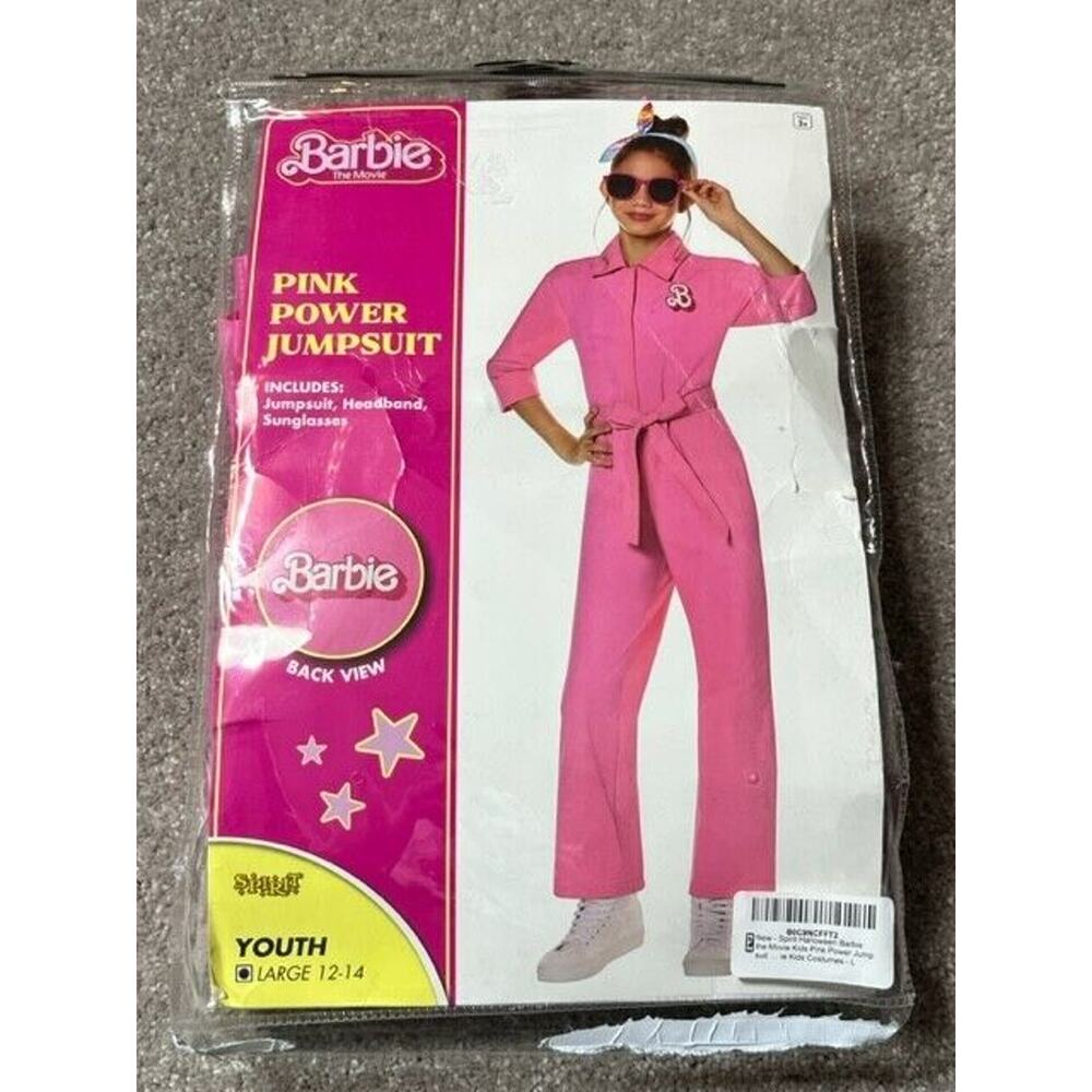 Spirit Halloween Barbie The Movie Youth Large 12-14 Pink Power Jumpsuit Cotton